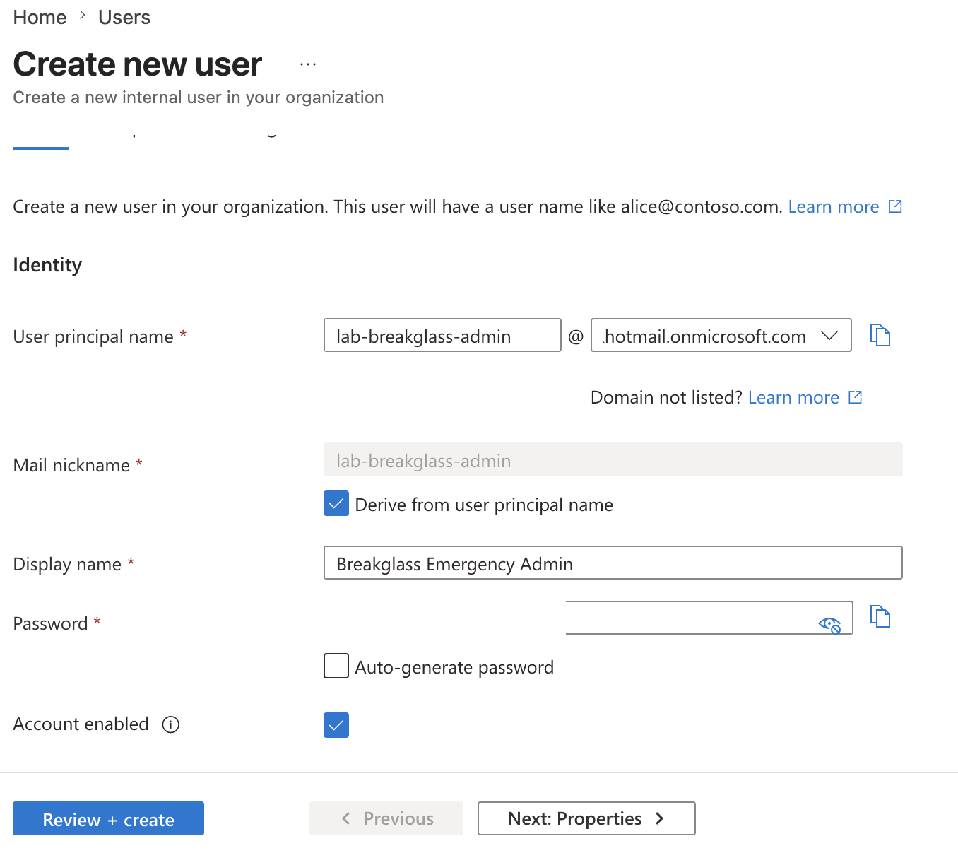 Create break-glass user