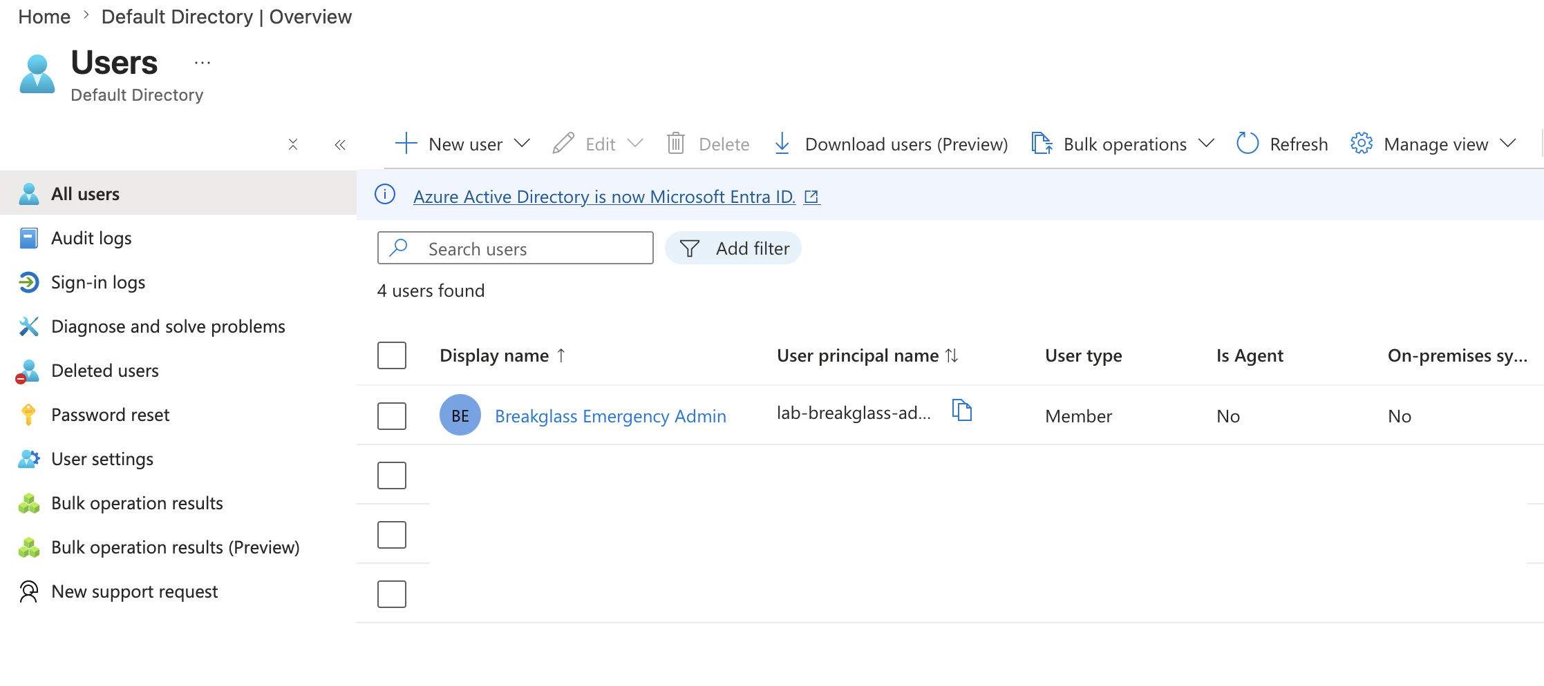 Break-glass user in user list