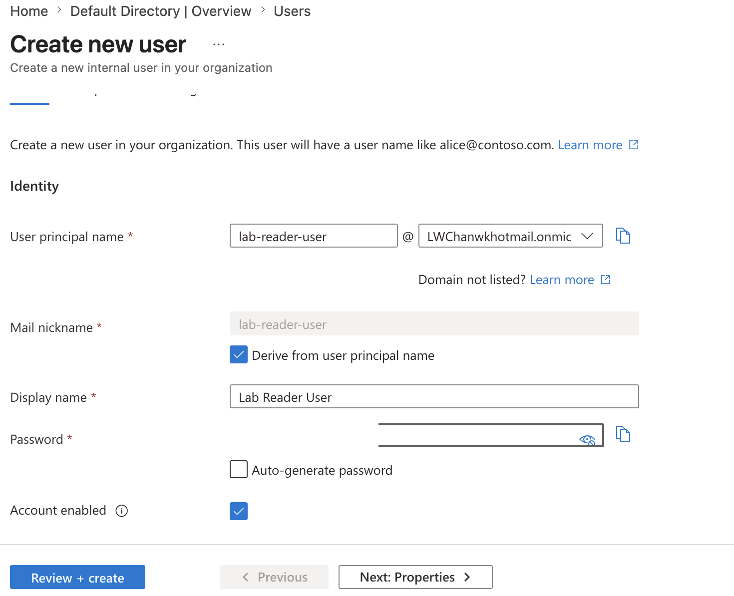 Create lab reader user
