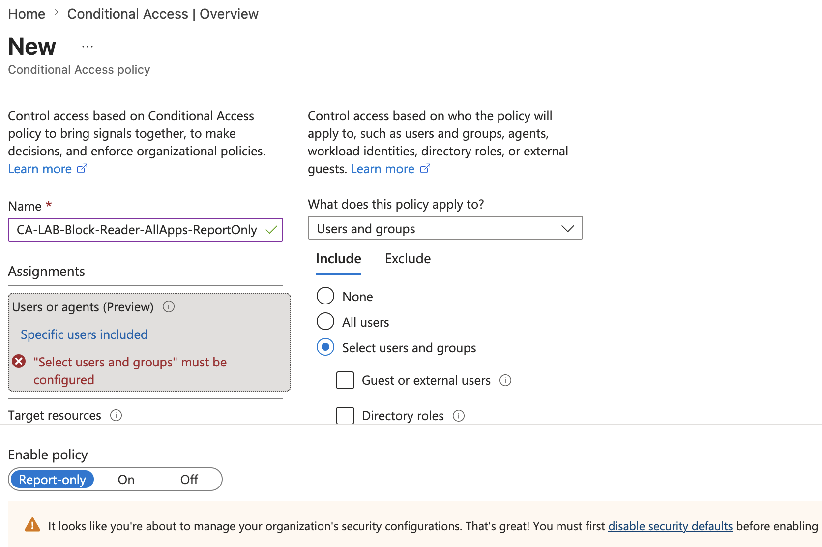 New Conditional Access policy