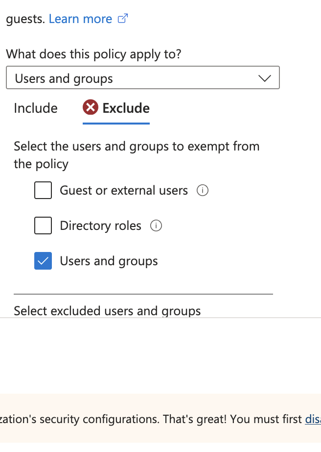 Exclude users and groups