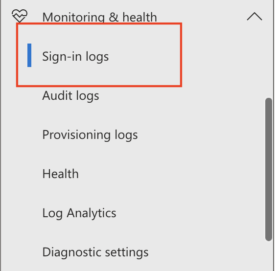 Sign-in logs menu