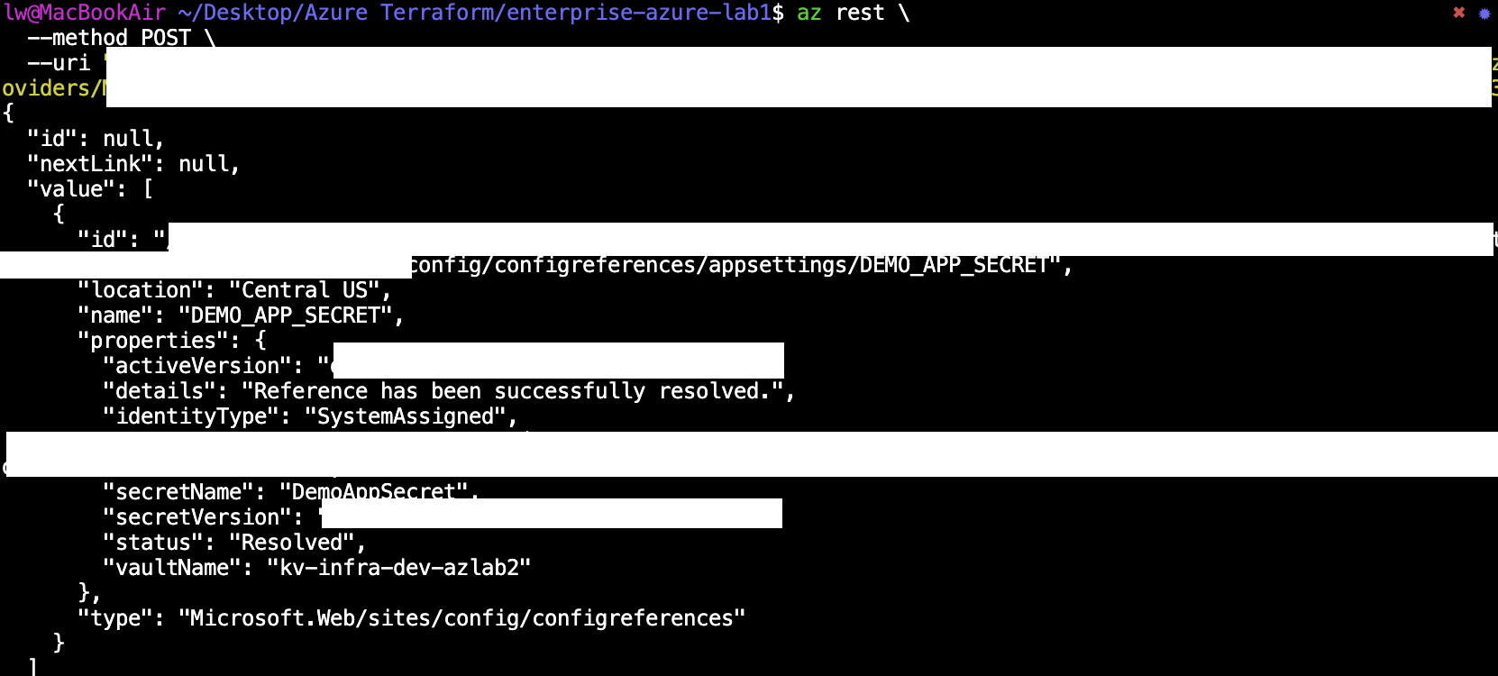 Key Vault reference resolved CLI