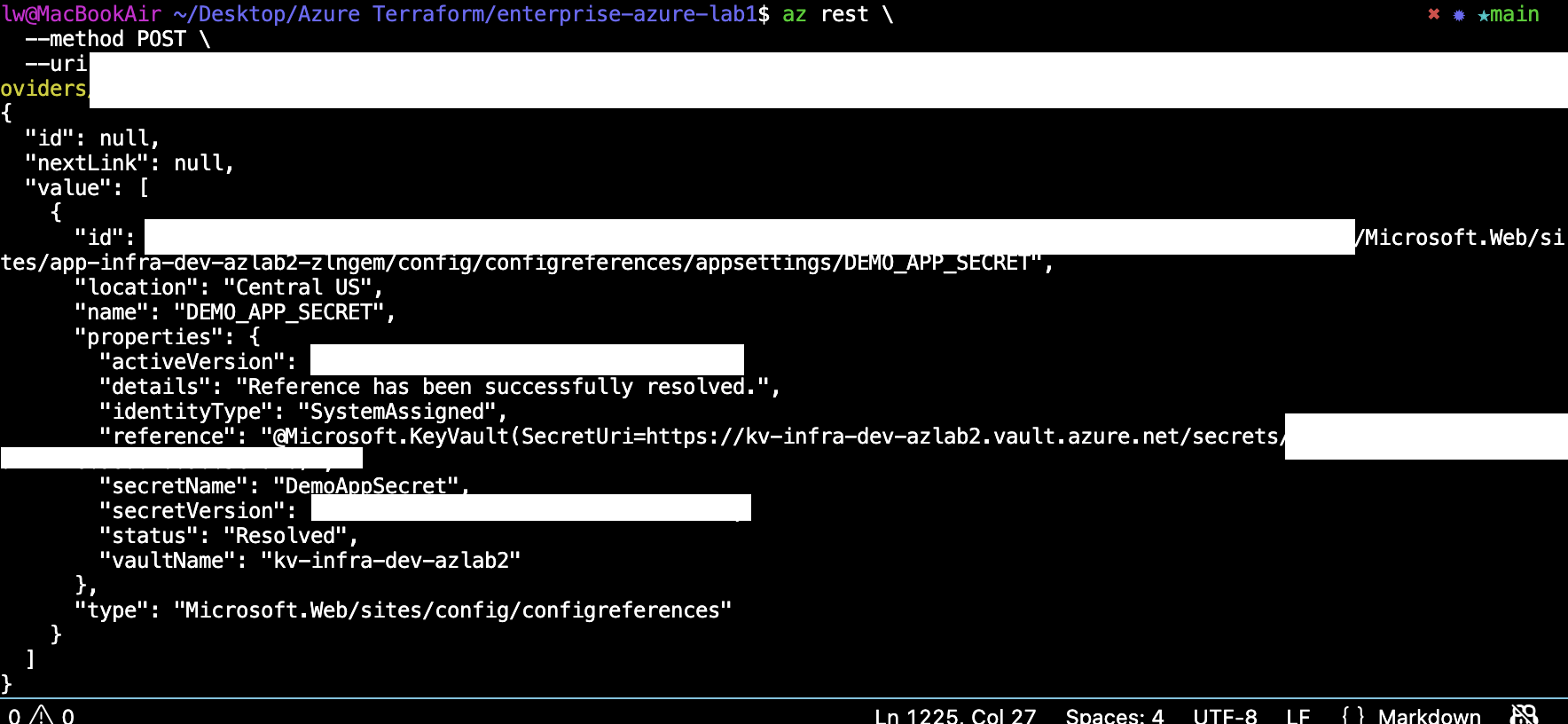 Key Vault reference resolved CLI full