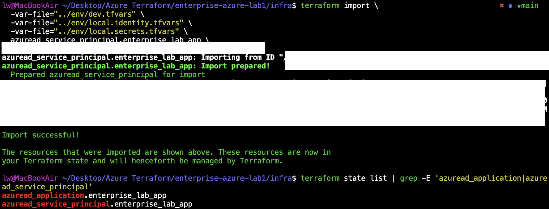 Terraform import service principal success