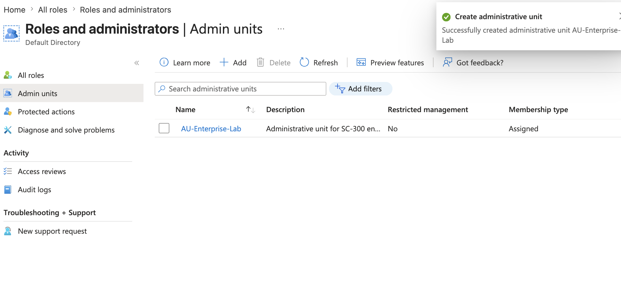 Administrative Unit created