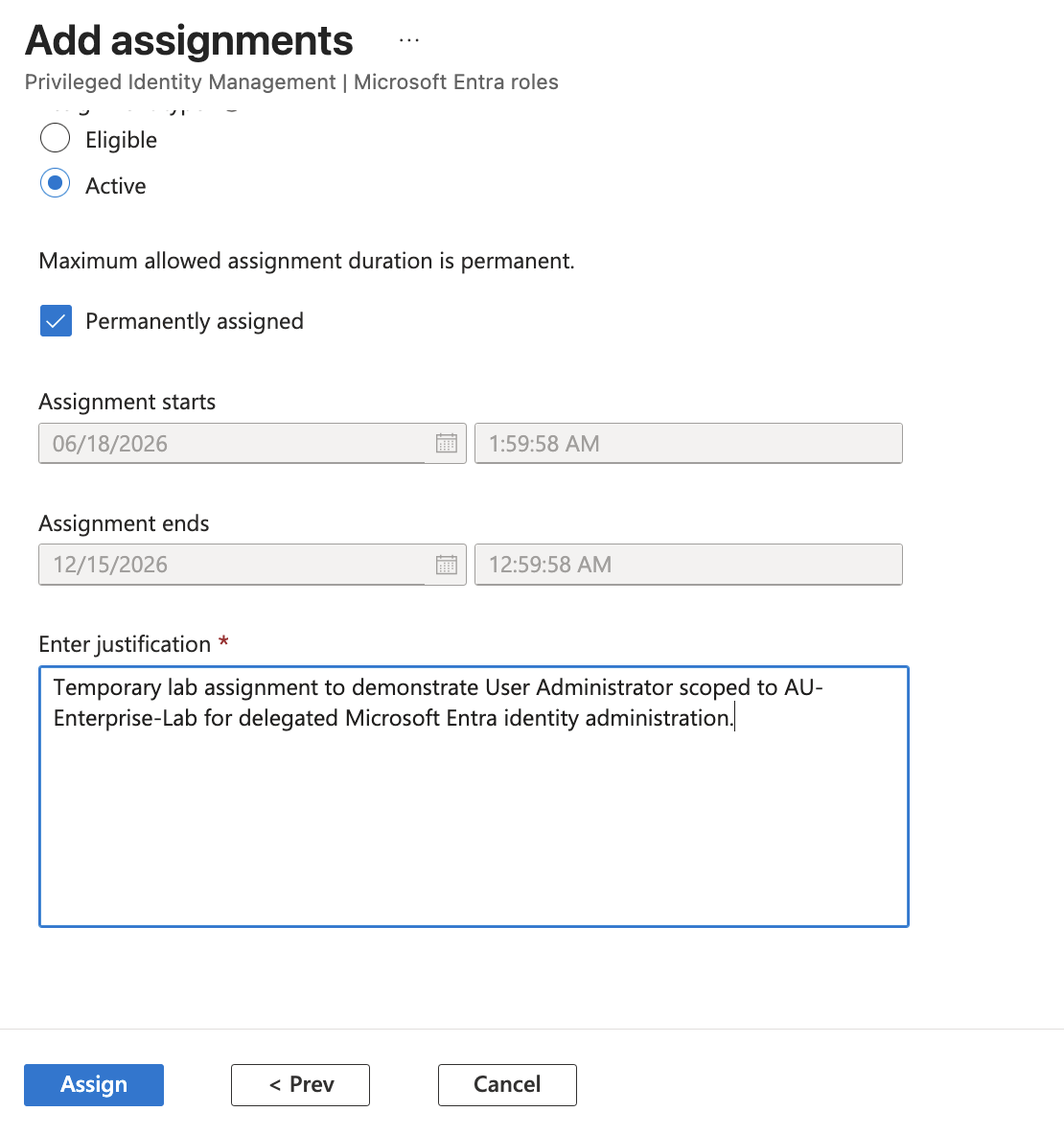 AU scoped role assignment
