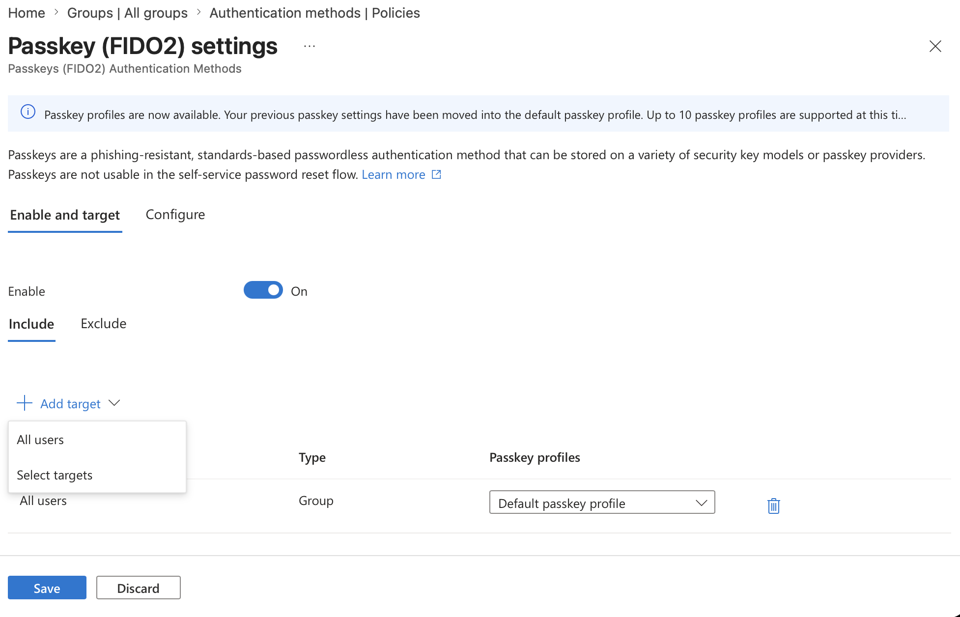 Add FIDO2 pilot group as policy target