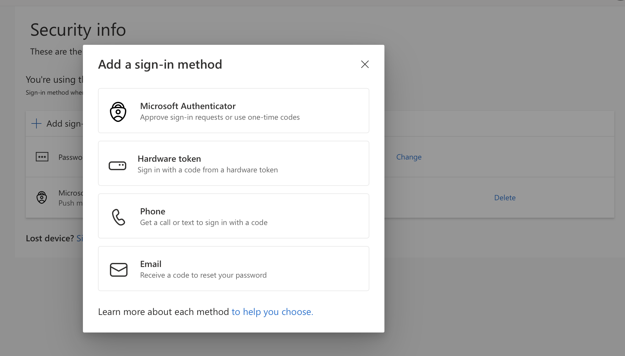 Security info add sign-in method before passkey