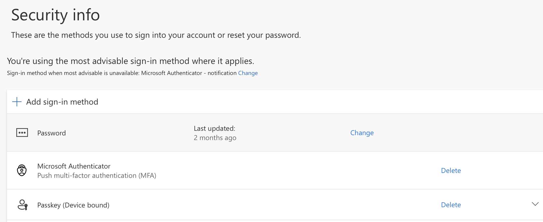 Security info passkey device bound