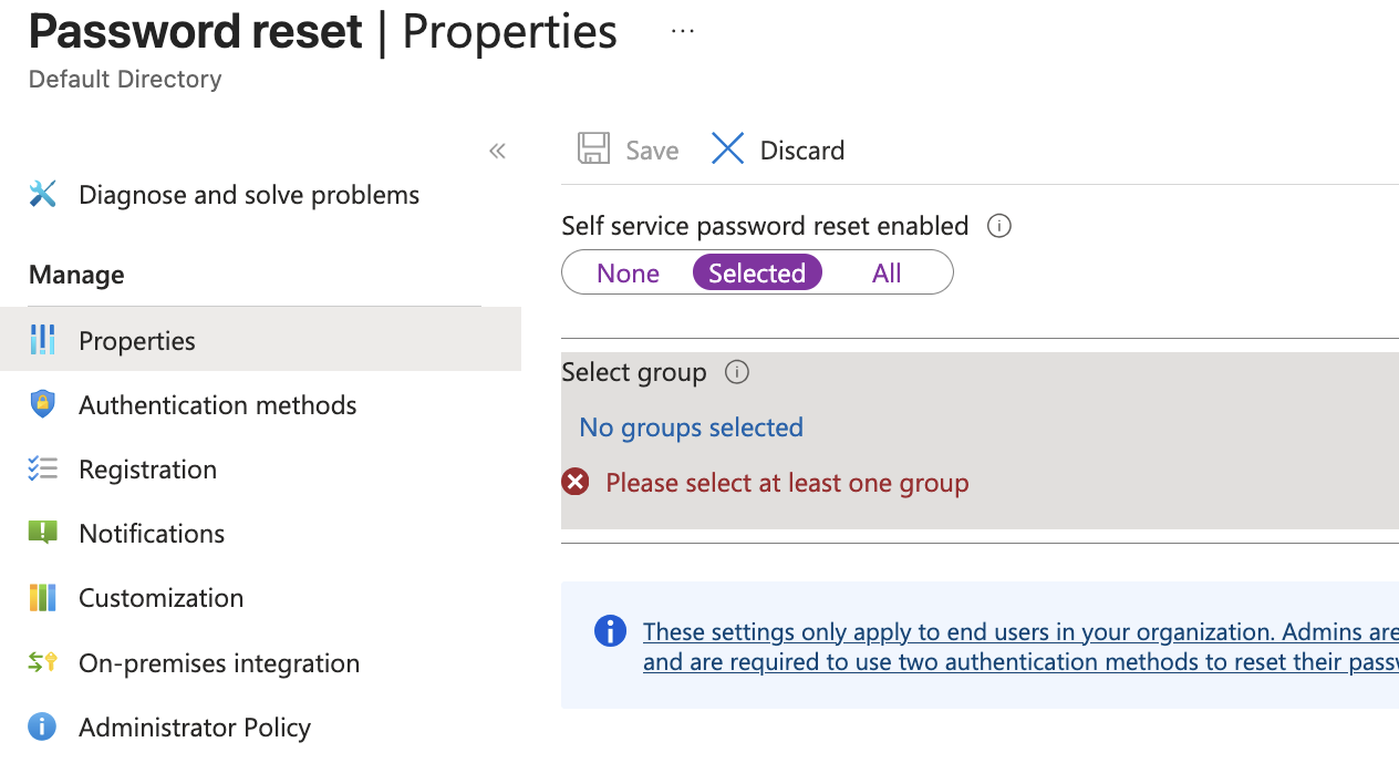 SSPR authentication methods