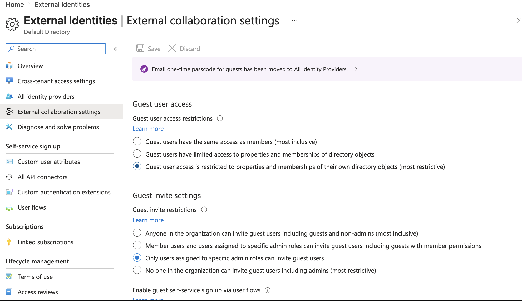 External collaboration settings