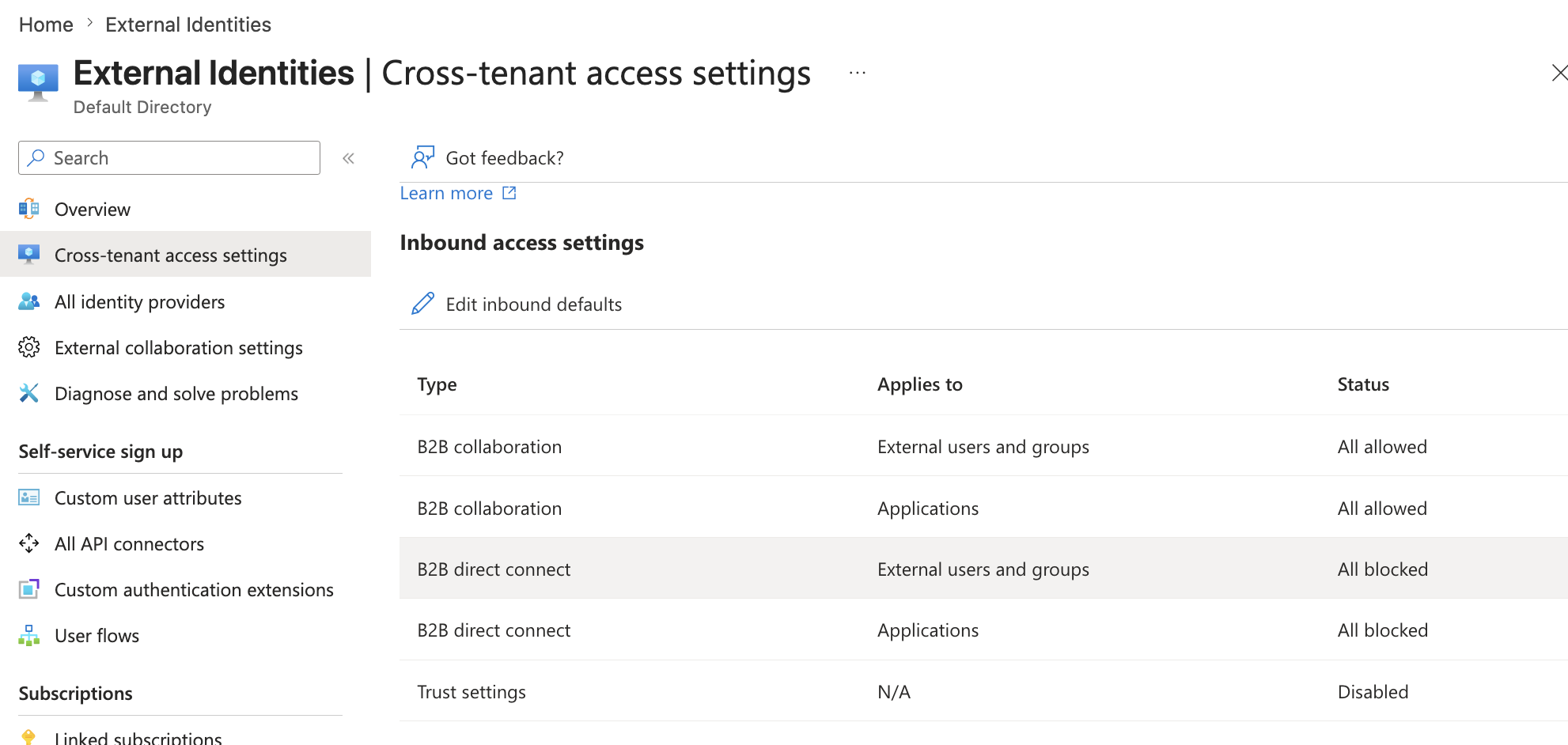 Cross-tenant access settings