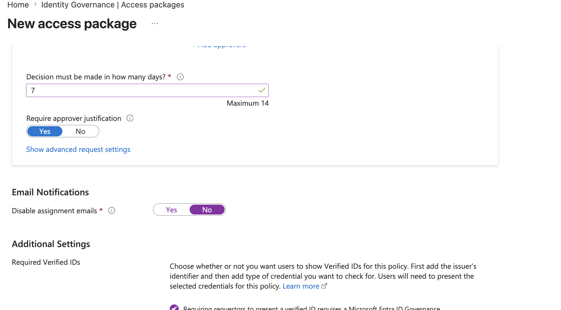 Access package requests