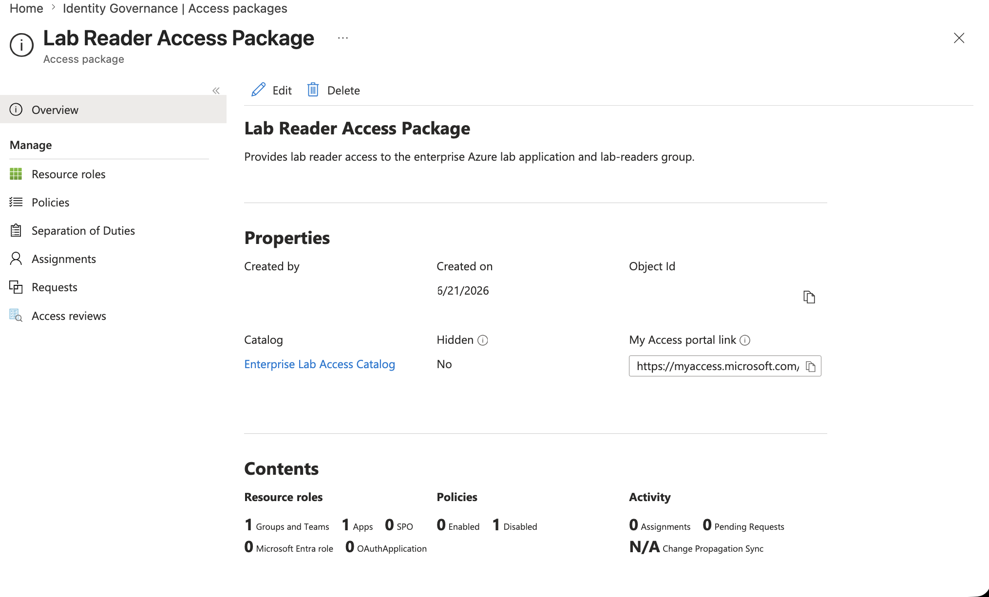Access package created