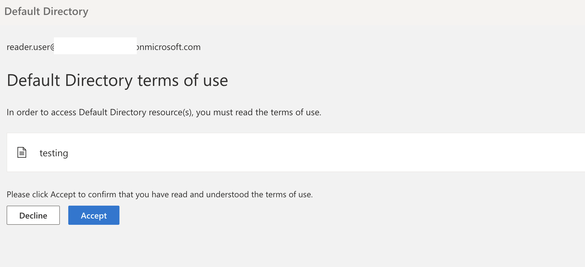 Terms of Use prompt