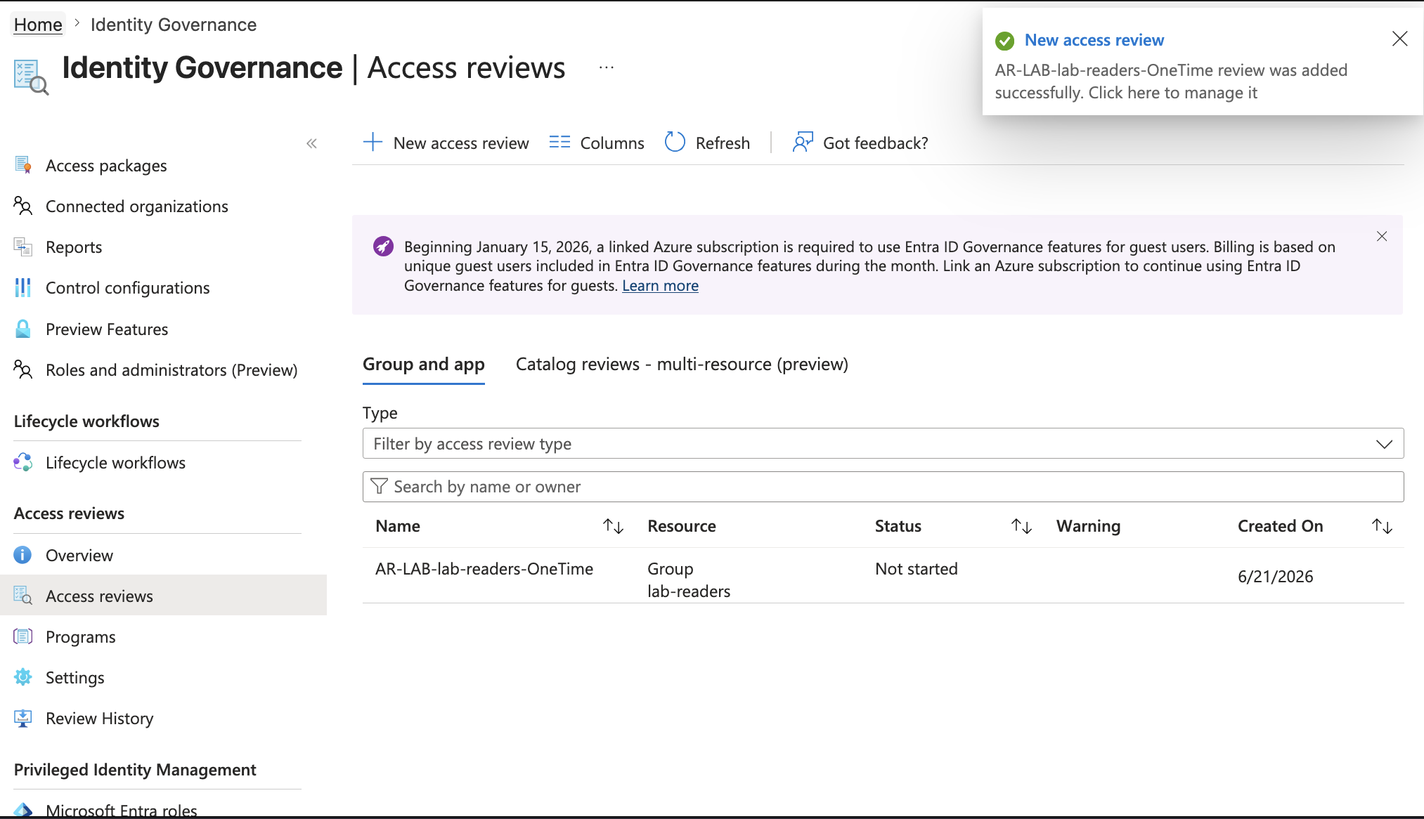 Access review created