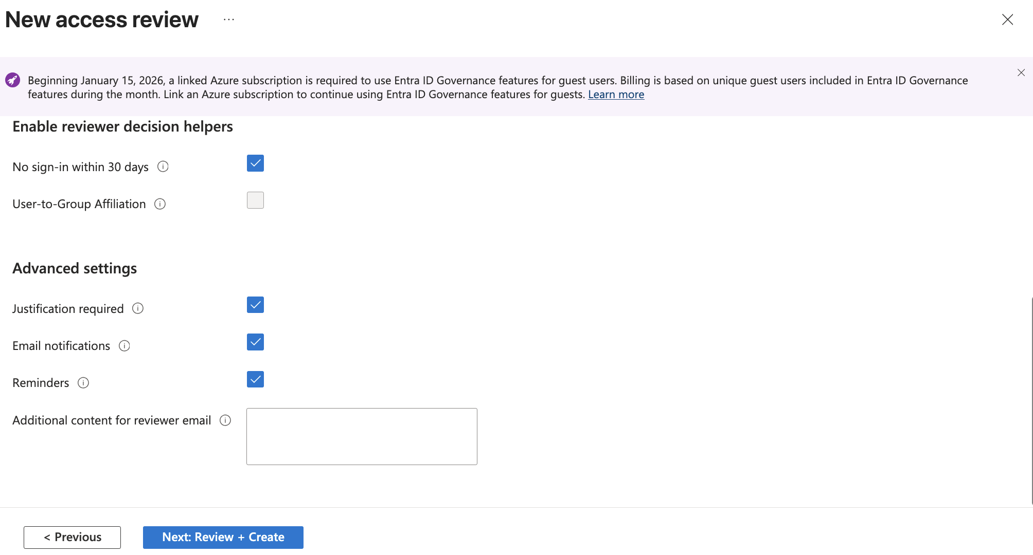 Access review settings