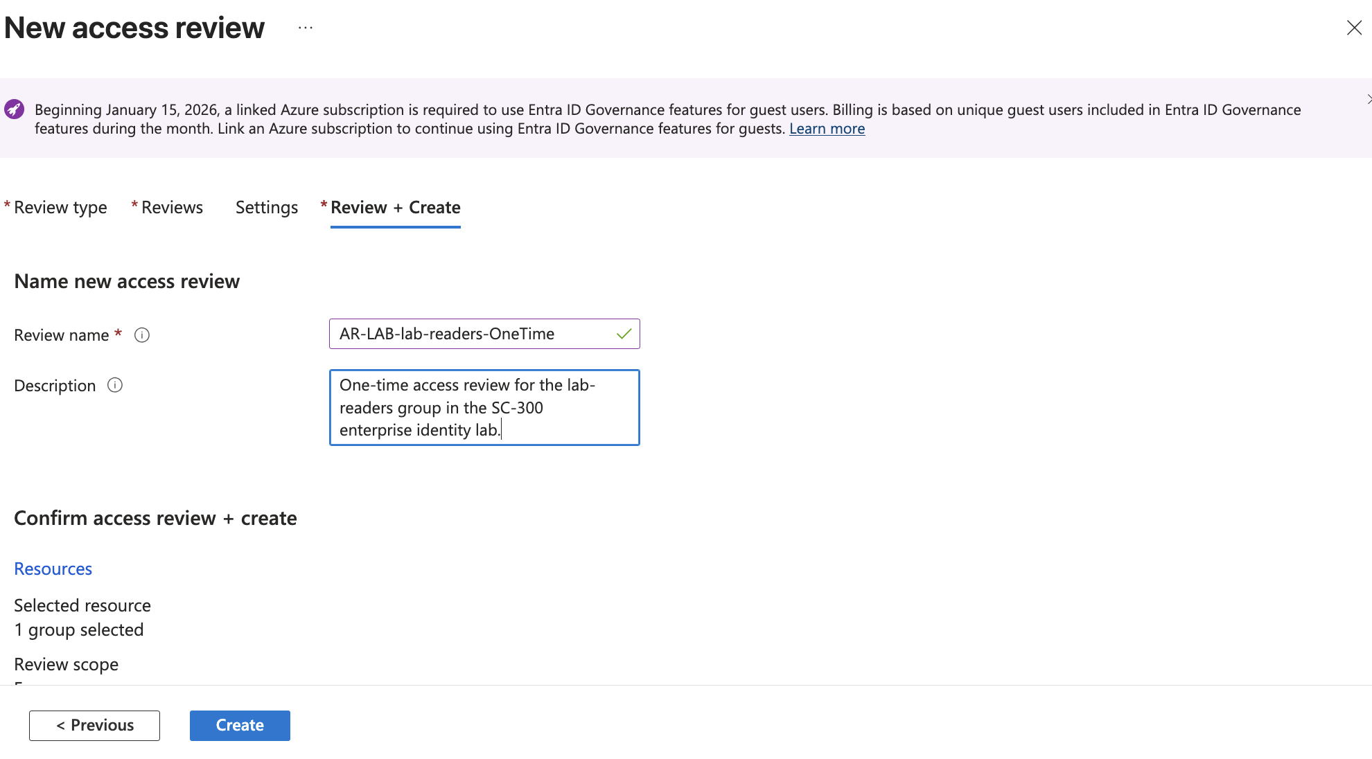 Access review settings