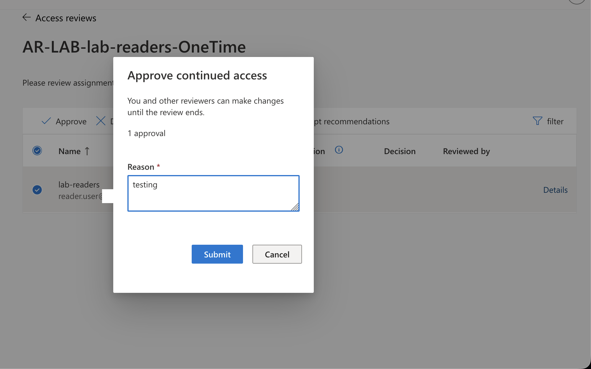 My Access approve continued access