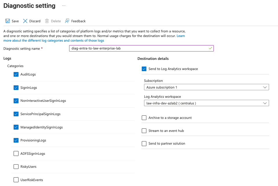Create diagnostic setting