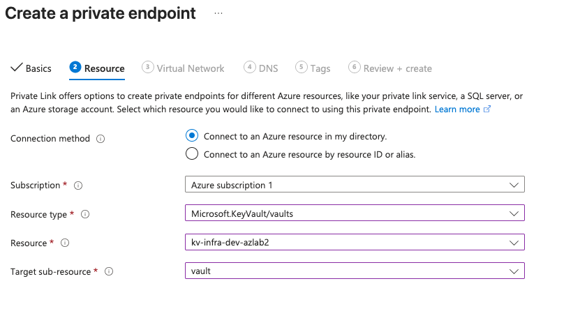 Private Endpoint Resource Selection