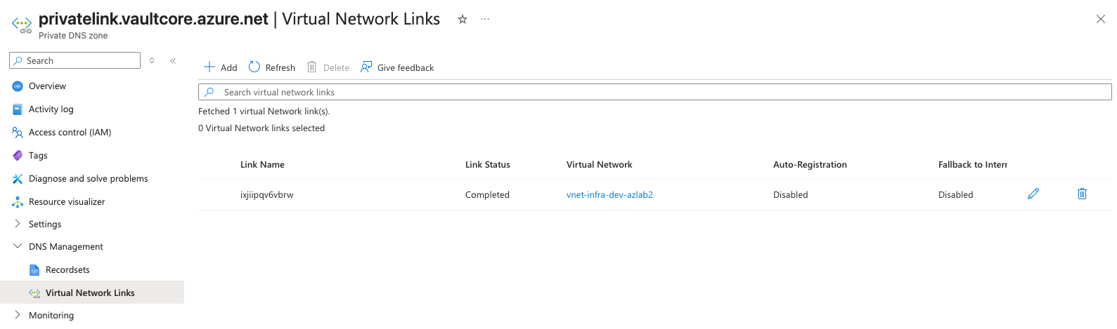 Private DNS Zone Virtual Network Link