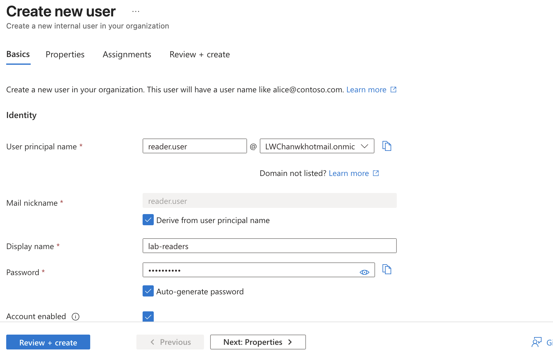 Create reader user basics