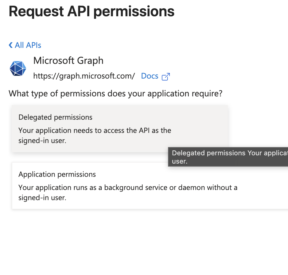 Select Microsoft Graph delegated permissions