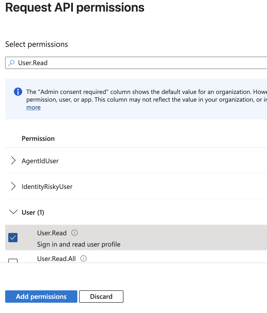 Select User.Read permission