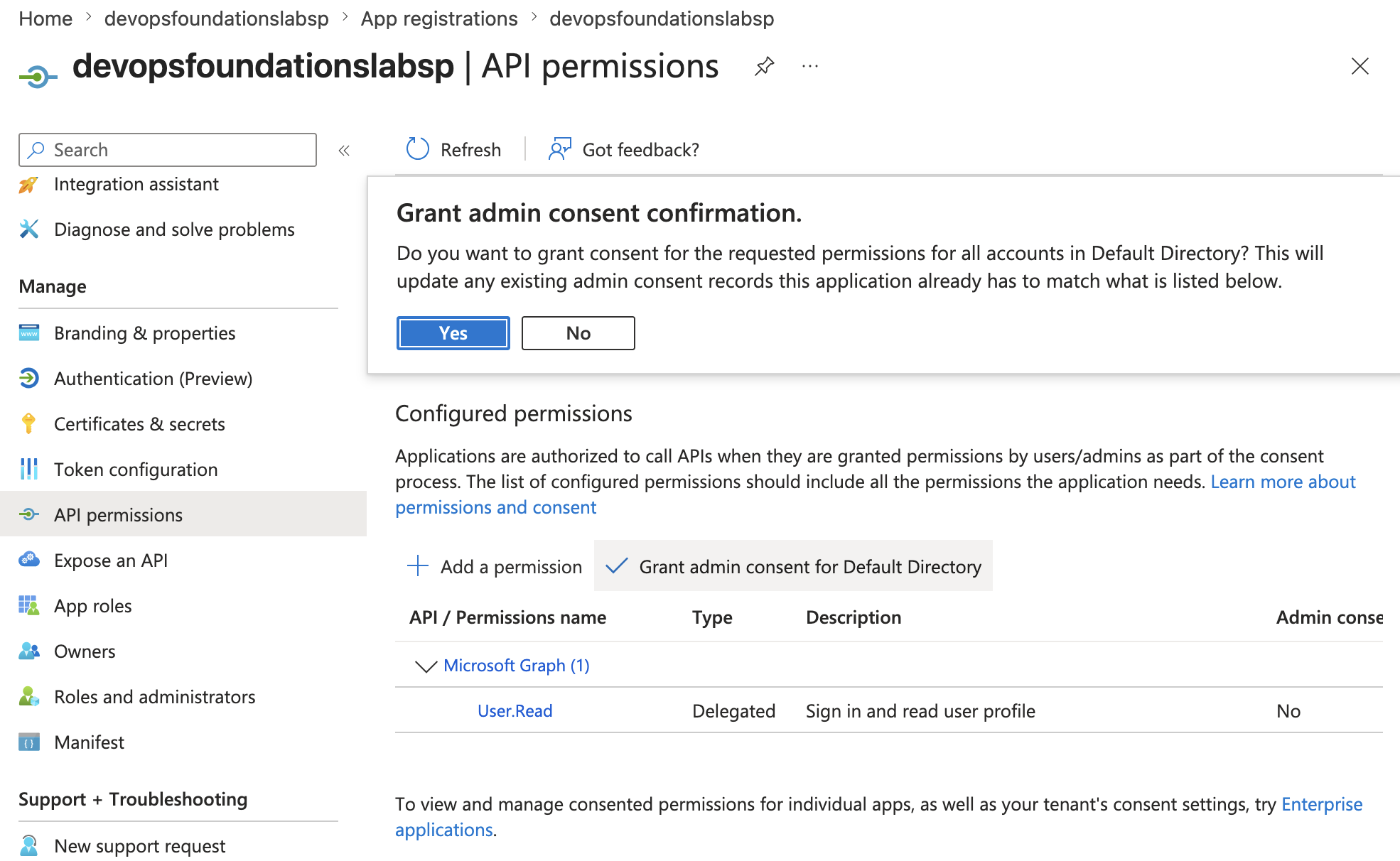 Grant admin consent