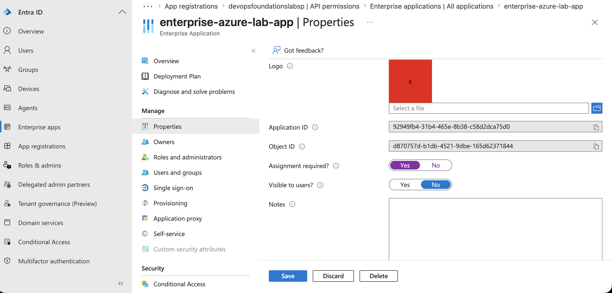Enterprise app assignment required