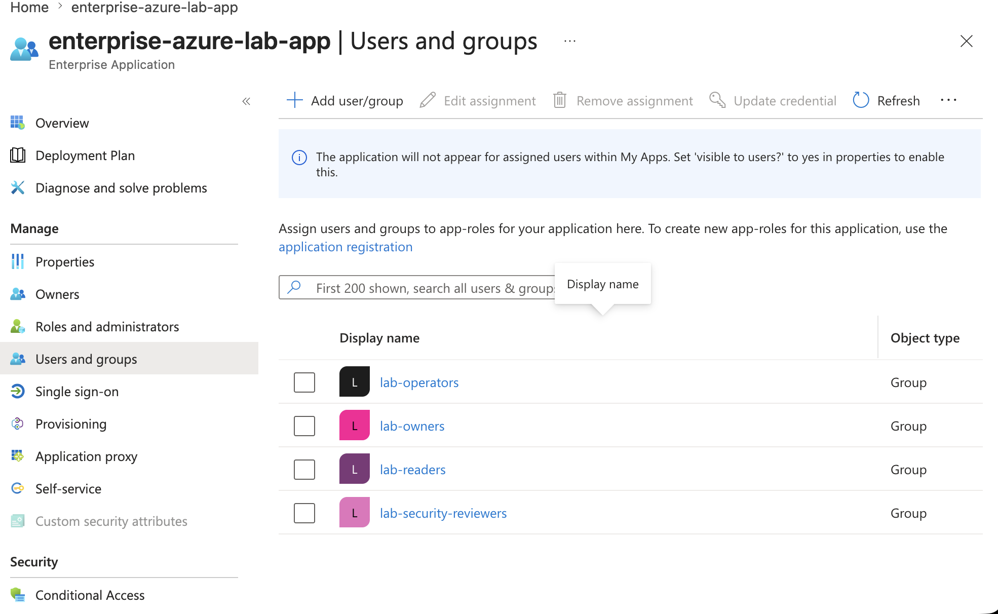 Enterprise app assigned groups