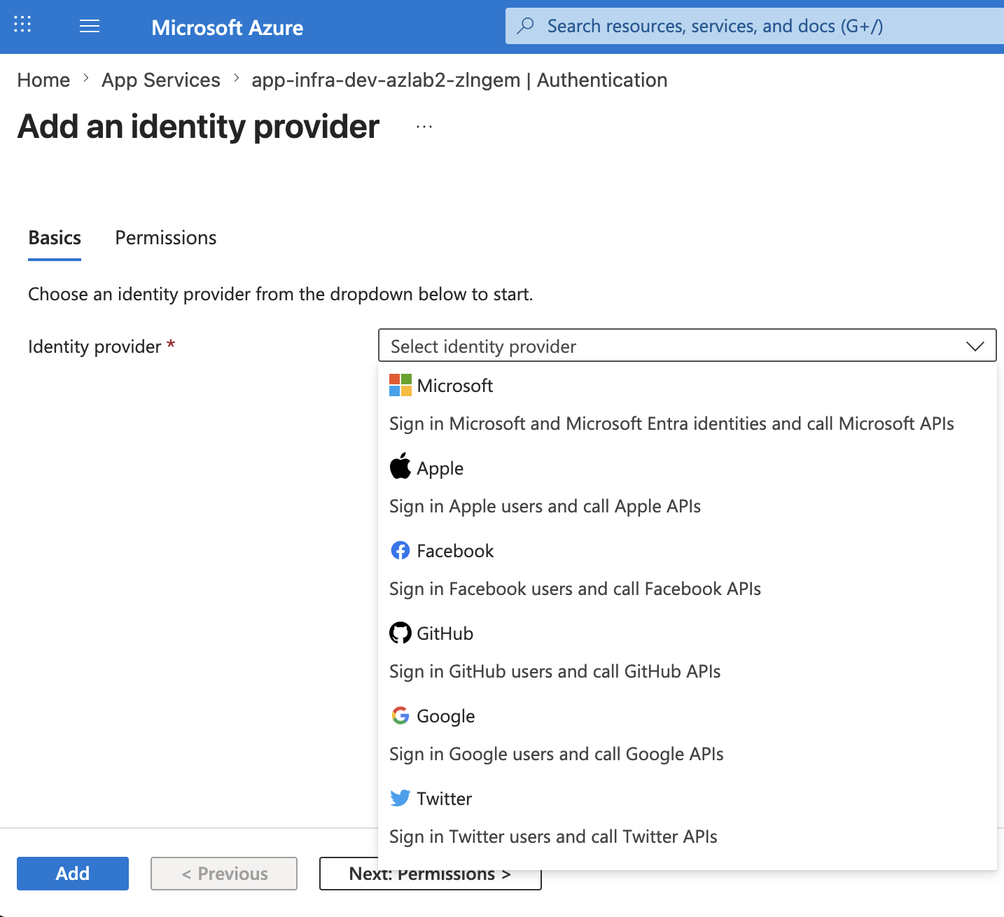 Select Microsoft provider
