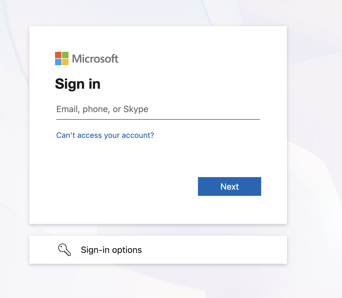 Microsoft sign in page
