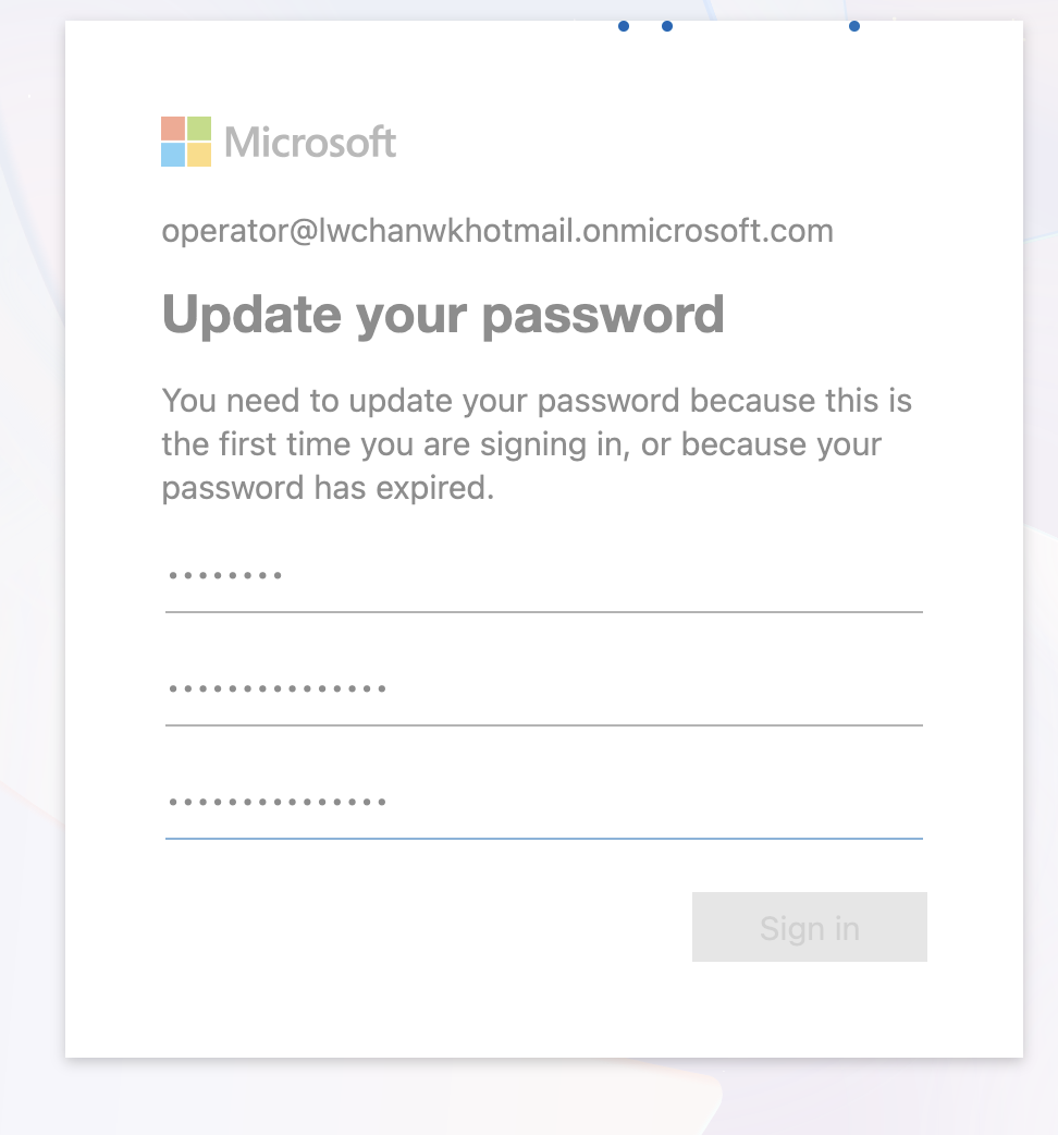 Operator first login password update