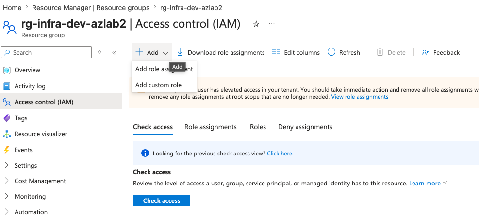Resource group IAM add role assignment