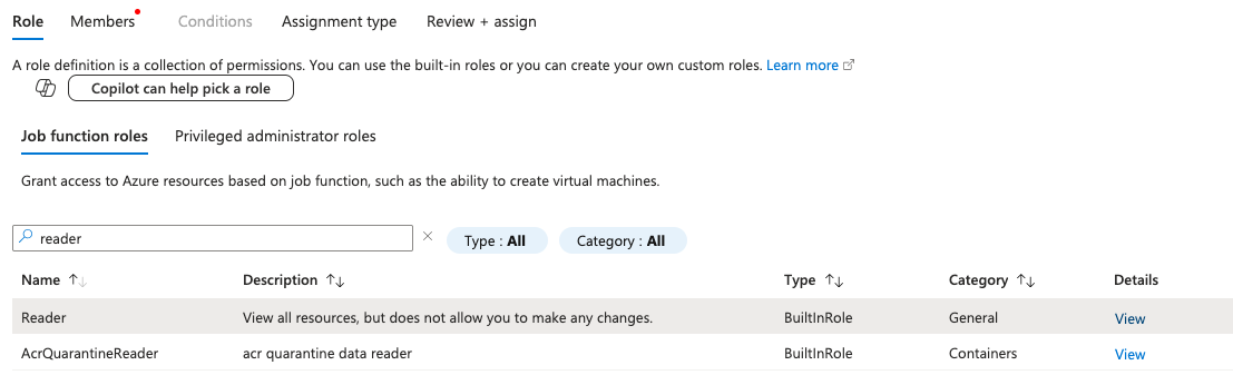 RBAC select Reader role