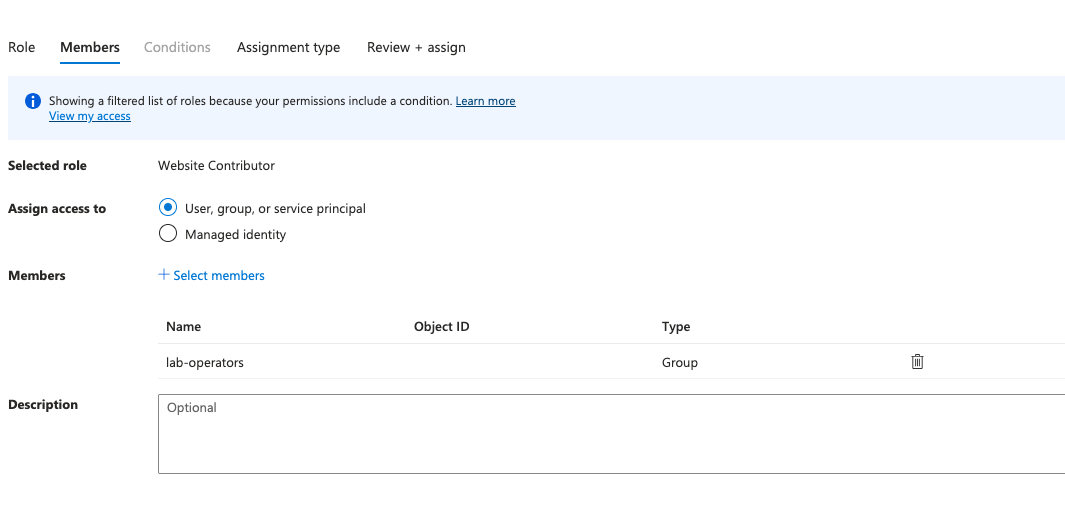 RBAC Website Contributor members lab-operators