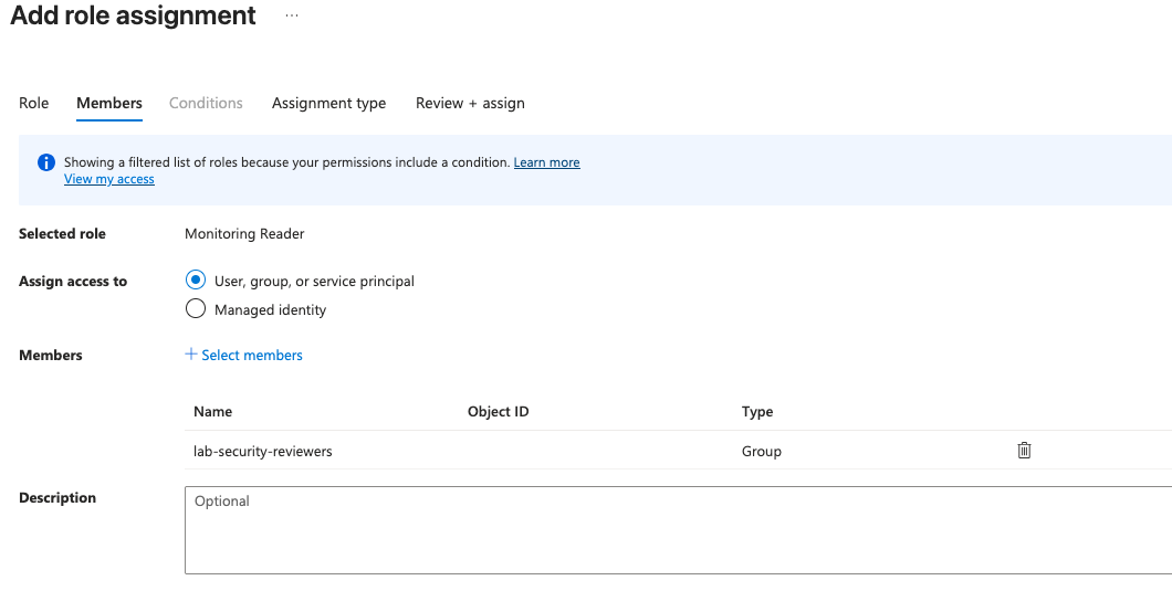 RBAC Monitoring Reader members security reviewers