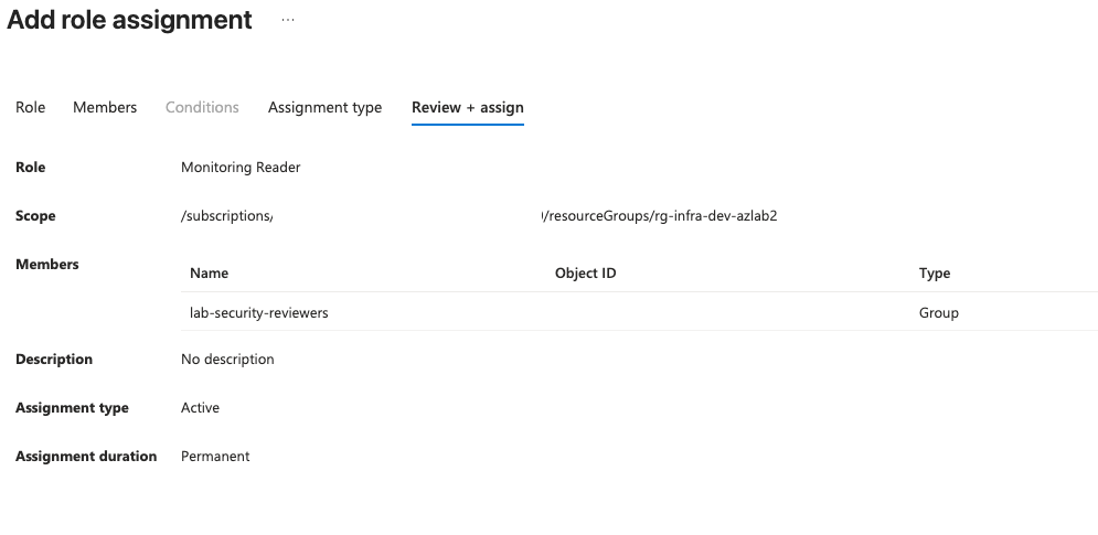 RBAC Monitoring Reader review and assign