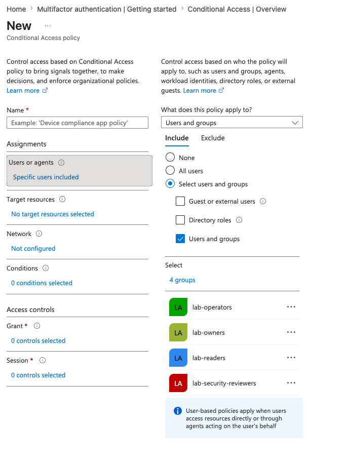 Conditional Access select lab groups