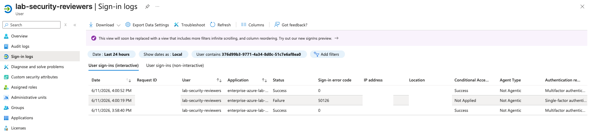 Sign-in logs Conditional Access result