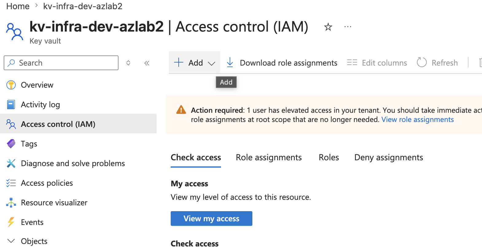 Key Vault IAM add role assignment