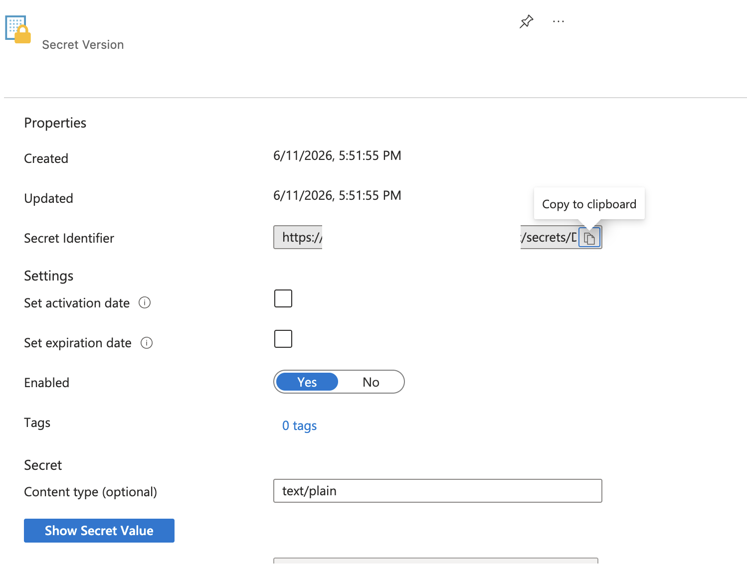 Key Vault secret identifier