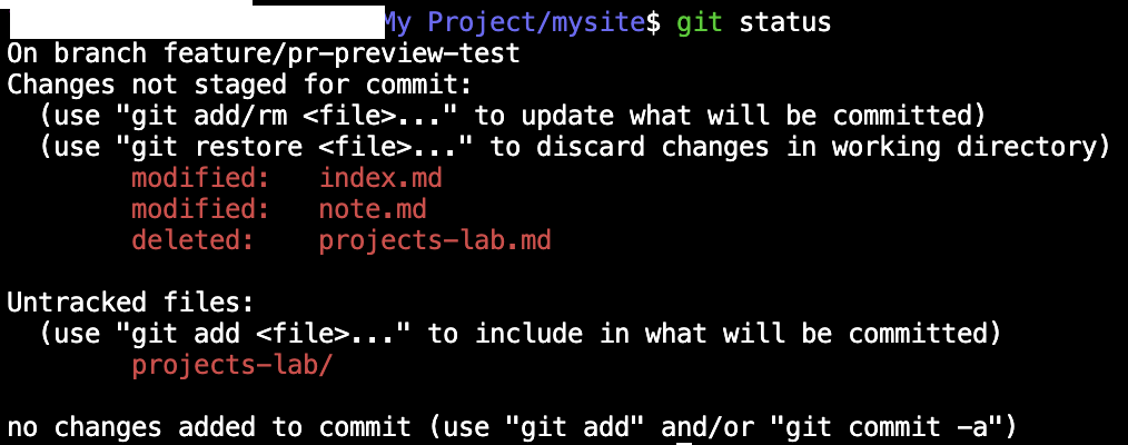 Reviewing local changes with git status