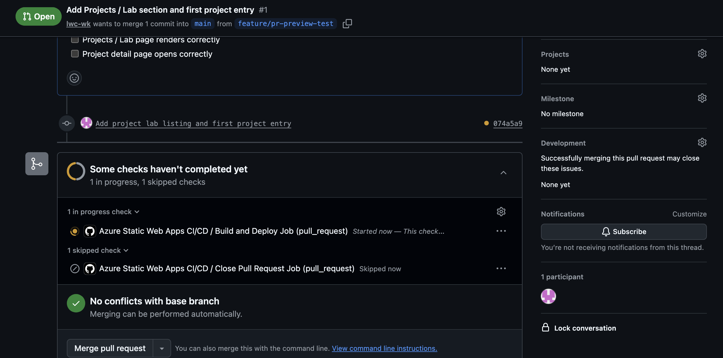 Checks in progress on the Pull Request