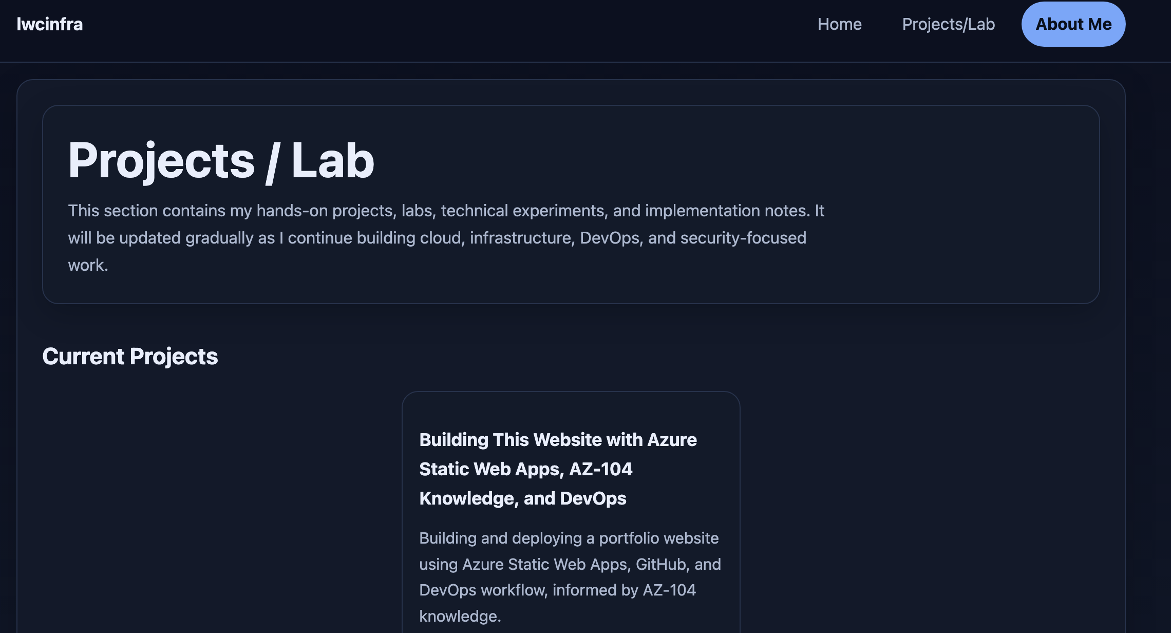 Projects / Lab page after deployment