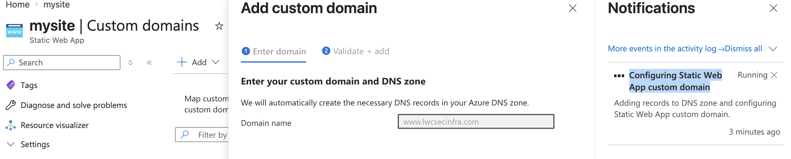 Azure Static Web Apps add custom domain