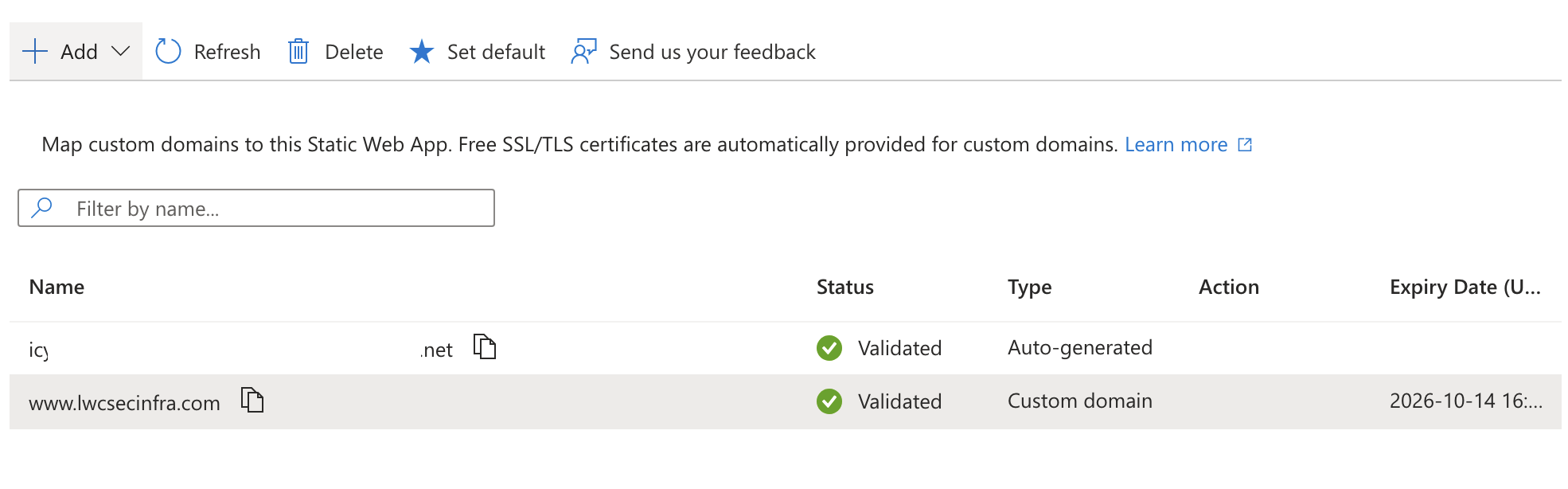 Azure custom domain validated